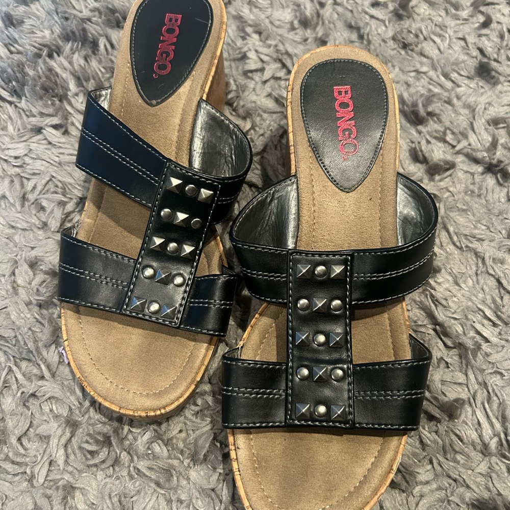 BONGO Black Studded Slide Sandals